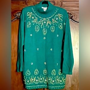 80s Glam Christmas Sweater Tunic w/ Shoulder Pads Tunic by Victoria Jones Sz M